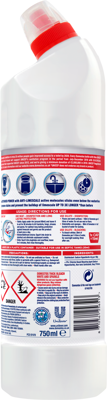 Domestos Ultra White Thick Bleach Domestos Png White - 9 X Domestos Ultra White & Sparkly Thick Bleach (1500x1500), Png Download