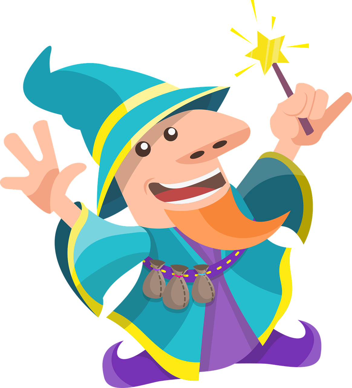 Flat Design Wizard Character - Magic Cartoon Png (655x720), Png Download