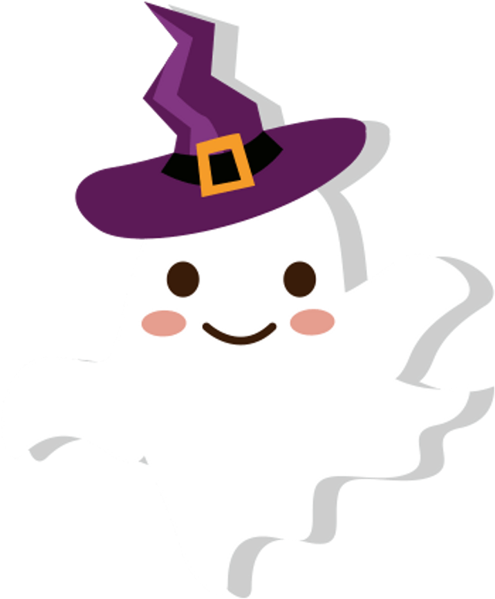 Ghost Witch Wizard Hat Cute Cartoon Halloween Trickortr - Halloween (1024x1024), Png Download