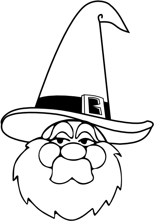 Wizard Blue Hat Black White Halloween 555px - Santa Coloring Pages (555x753), Png Download