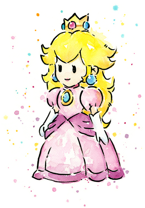 Princess Peach Watercolor By Olga Shvartsur - Watercolor Mario (510x700), Png Download