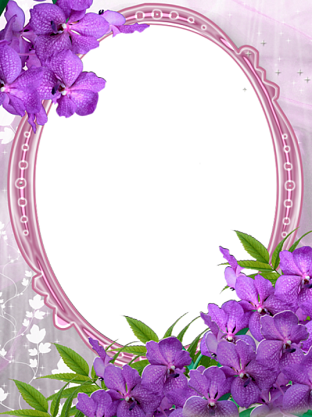 Pink Transparent Frame With Purple Flowers Purple Flowers, - Marcos Para Fotos Ovalados (450x600), Png Download