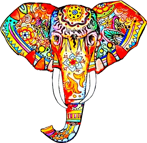 Colorful Elephant Tattoo - Indian Elephant Drawing Color (600x573), Png Download