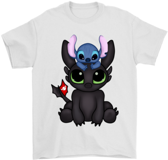 Stitch And Night Fury Cute Dragon Friend Shirts T Shirt - Cartoon (394x394), Png Download
