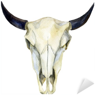 Watercolor Cow Skull Sticker • Pixers® • We Live To - Buffalo Skull With Flowers (400x400), Png Download