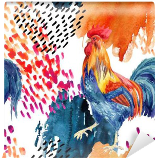 Abstract Watercolor Rooster Seamless Pattern Wall Mural - Watercolor Painting (400x400), Png Download