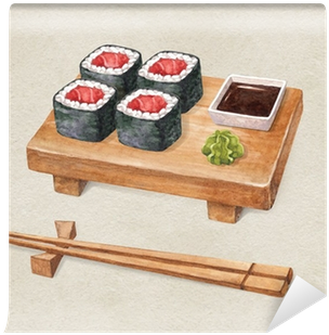 Watercolor Illustration Wall Mural • Pixers® • We Live - Watercolor Sketch Sushi (400x400), Png Download