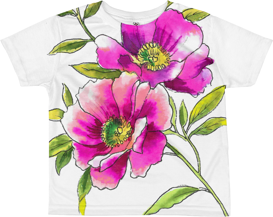 Watercolor Anemones Kids Sublimation T-shirt - Rosa Rugosa (1000x1000), Png Download