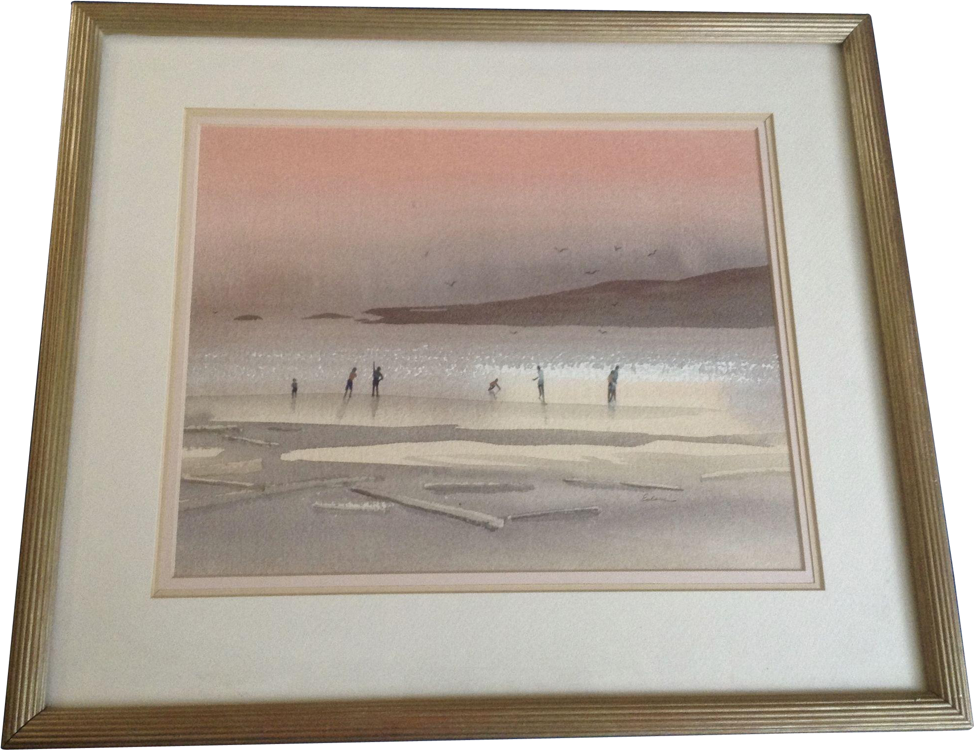 Eden, The Beach At Sunset Seascape Watercolor Painting - Picture Frame (1967x1967), Png Download