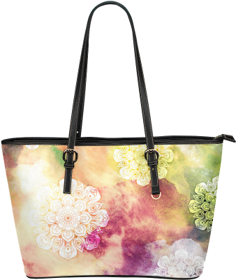 Watercolor Lotus Mandala Pattern - Golden Retriever Pattern Leather Tote Bag/small (500x500), Png Download