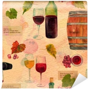Seamless Watercolor Wine Pattern With Drawings And - Wine (400x400), Png Download