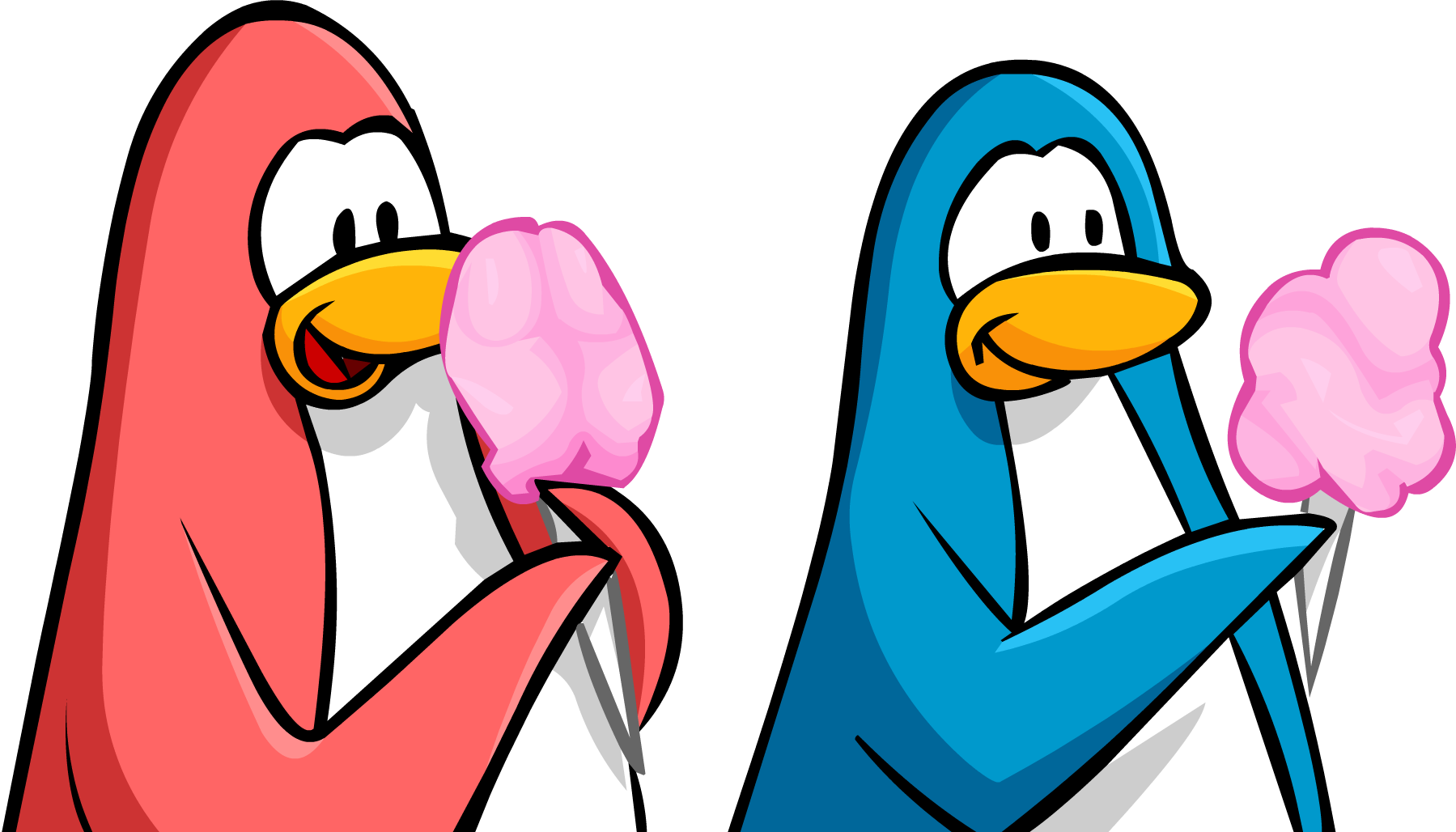 Cotton Candy Two Penguins Eating Issue - Club Penguin Penguin Eating (1799x1028), Png Download