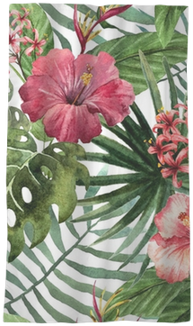 Pattern Orchid Hibiscus Leaves Watercolor Tropics Sheer - Laima Tropical Plant Flower Throw Pillowcase Bz666 (400x400), Png Download
