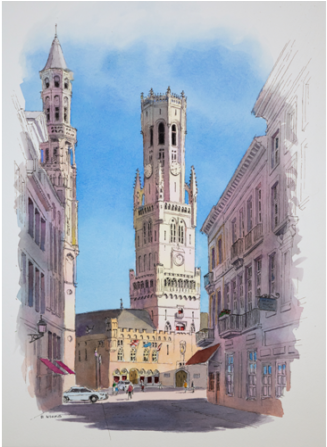 Ink And Watercolor On Paper Image Size - Gothic Architecture (625x446), Png Download