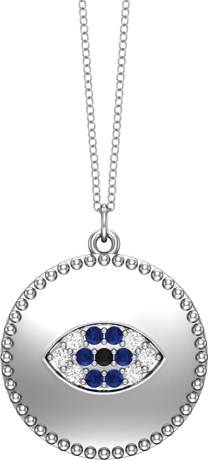 14k Gold Diamond Evil Eye Disc Pendant, 18" Gold Chain - Locket (3600x2095), Png Download