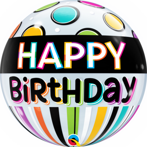 Birthday Black Band And Dots Bubble Balloon - Qualatex 22 Inch Single Bubble Balloon - Birthday Black (480x480), Png Download