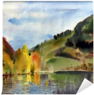 Autumn Landscape Painted By Watercolor Wall Mural • - やさしいギターソロ 歌って弾ける 日本のうたギター曲集 / ドレミ楽譜出版社 (400x400), Png Download