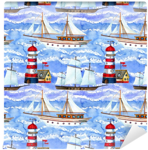 Watercolor Sailing Ships And Lighthouse Seamless Pattern - Sailing Ship (400x400), Png Download