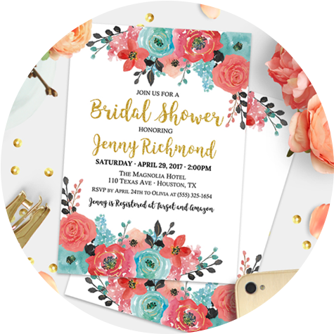 Blue Orange Pink Bridal Shower (500x500), Png Download