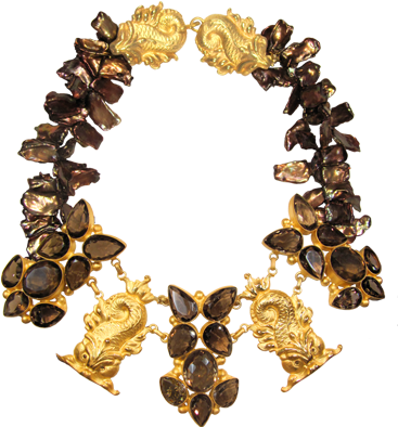 Smokey Topaz And Pearl Necklace (400x400), Png Download
