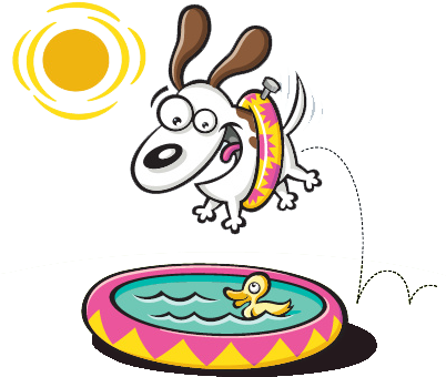 Our Pups Pool Party - Funny Dog Cartoon (401x359), Png Download