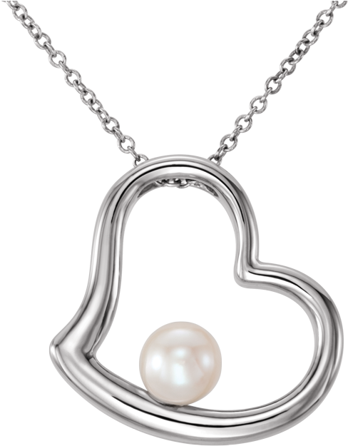 14kt White Gold Freshwater Cultured Pearl Heart 18" (656x637), Png Download
