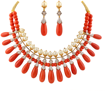 A Necklace Of Coral And Pearl In Nizami Design - Traditional Coral Maharashtrian Jewellery (400x400), Png Download