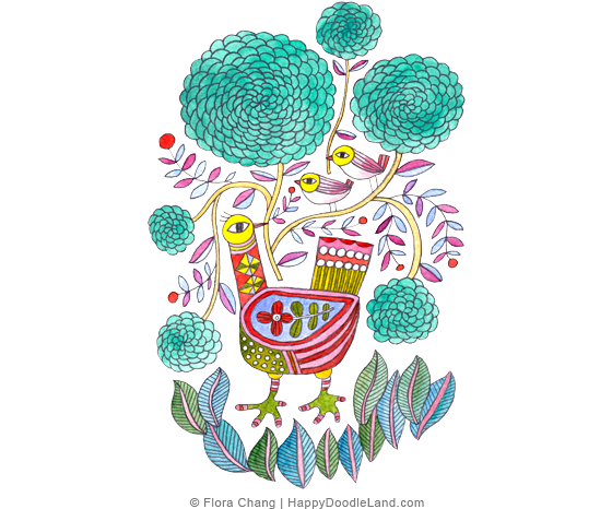 3birds Flowers Watercolor © Flora Chang (701x499), Png Download