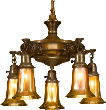 Quezal Art Glass Chandelier - Brass (375x375), Png Download