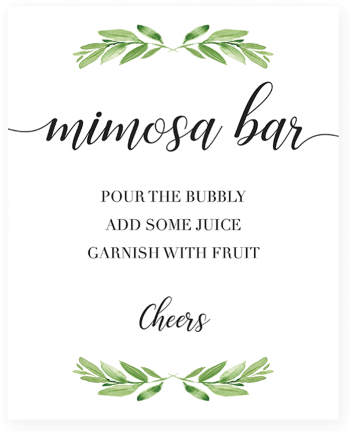 Printable Mimosa Bar Table Sign For Greenery Themed - Favors Please Take One Sign (819x1024), Png Download