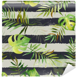 Seamless Pattern With Watercolor Tropical Leaves On - Watercolor Painting (400x400), Png Download
