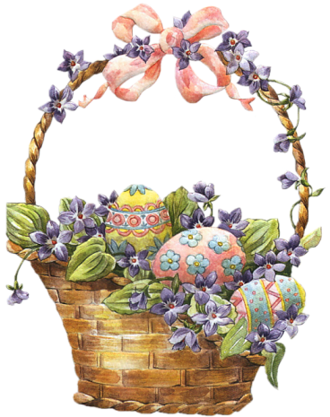 Vintage Easter Egg Basket (438x528), Png Download