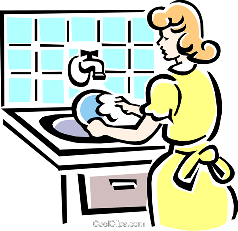 Washing Dishes Royalty Free Vector Clip Art Illustration - Cartoon Person Washing Dishes (480x466), Png Download