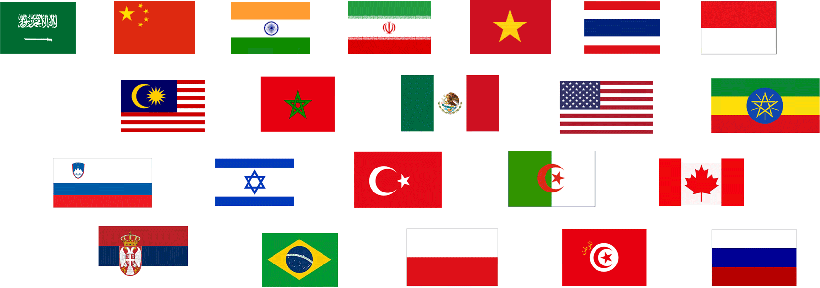 Saudi Arabia, China, India, Iran, Vietnam, Thailand, - Flag (1721x632), Png Download