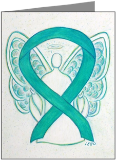 Teal Awareness Ribbon Angel Art Note Cards -20 Pk - Teal Awareness Ribbon Angel Wall Calendar (350x350), Png Download