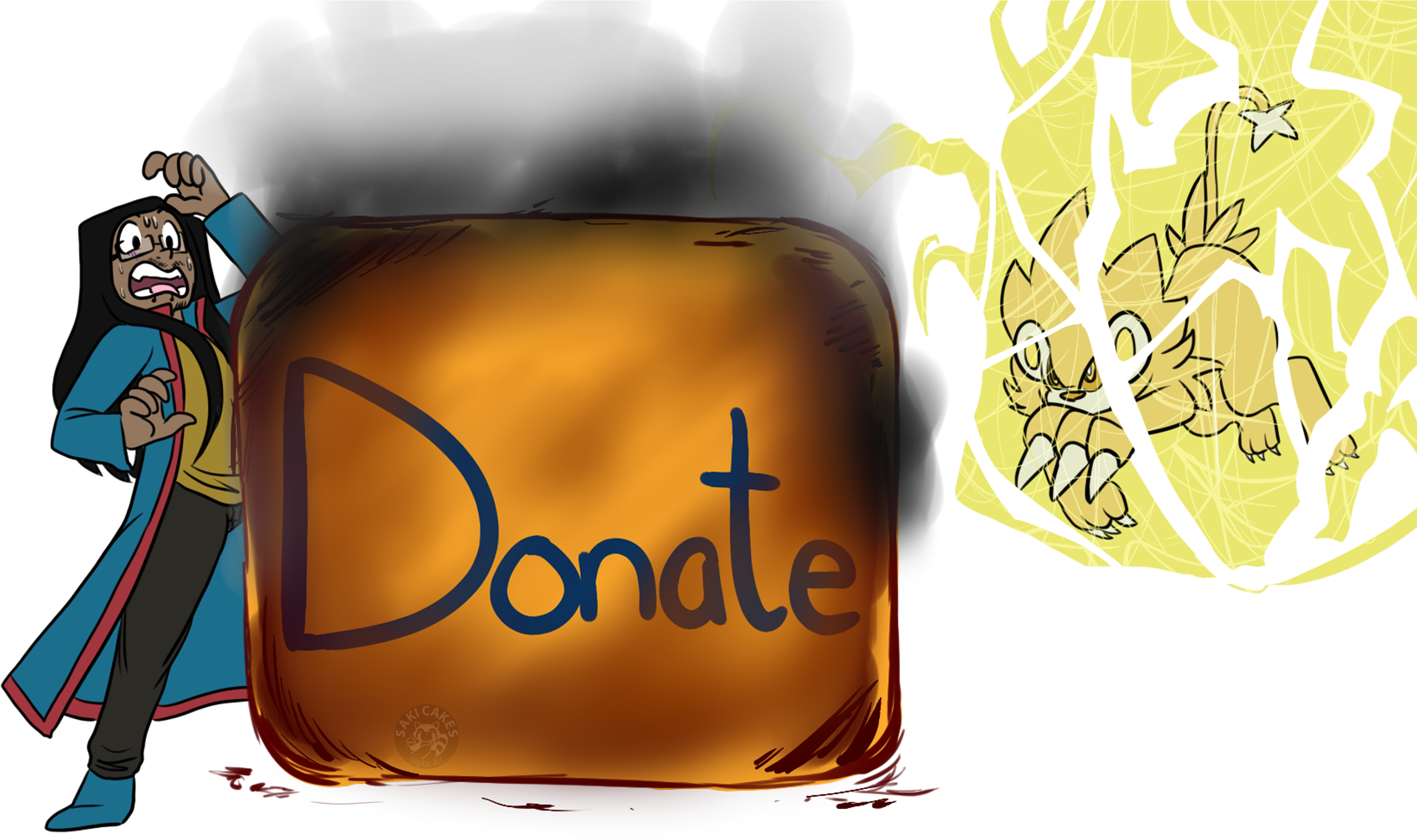 The Donate Icon Being Distroyed By Luxray, While Kamon - Illustration (3300x3300), Png Download
