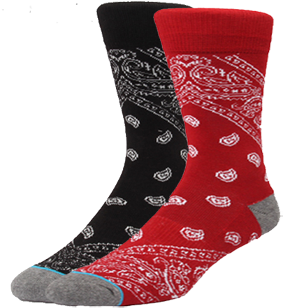 Bandana Socks Black Red (456x528), Png Download
