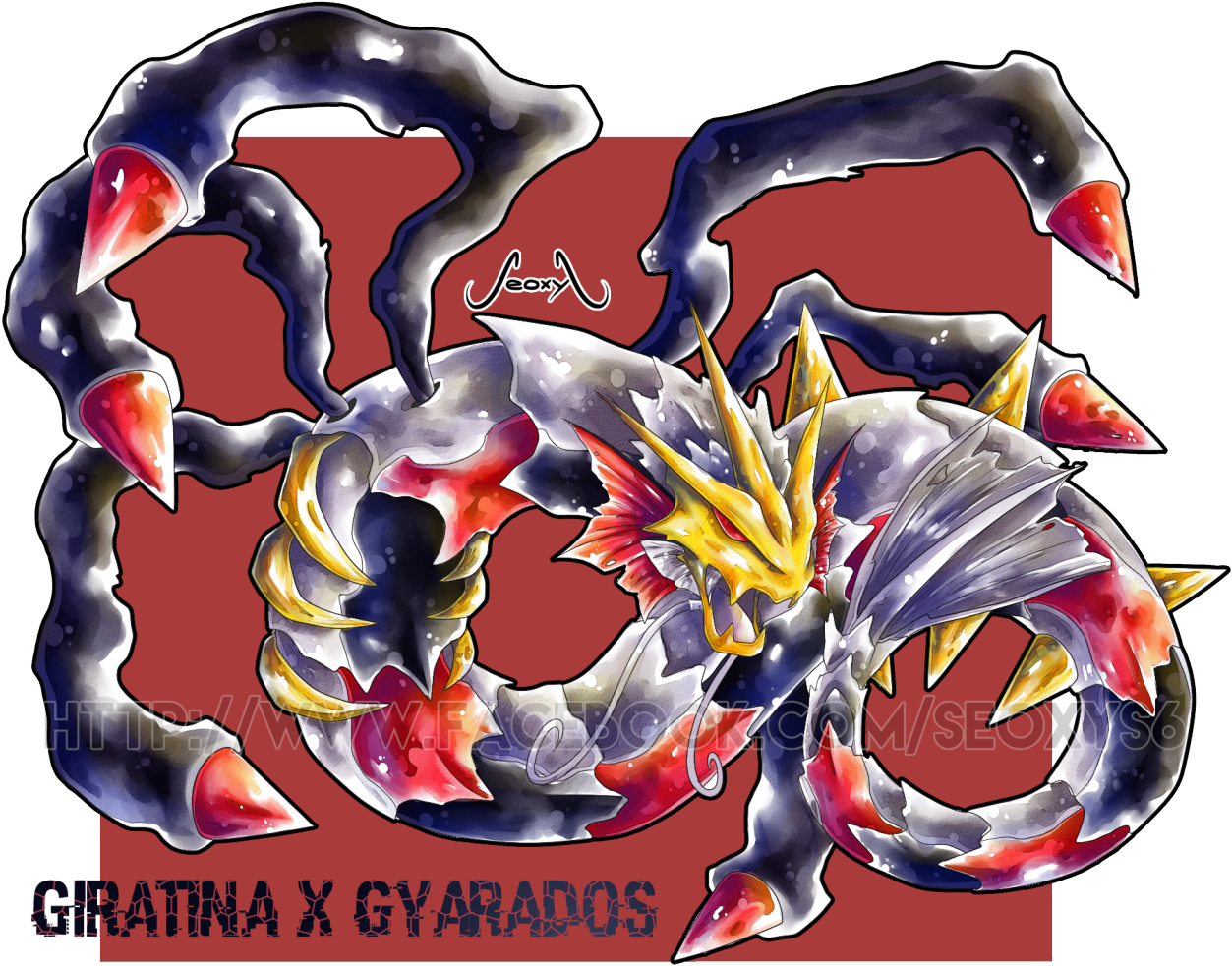 “giratina X Gyarados [more On My Art Page Seoxys Art] - Pokemon Rayquaza Giratina Fusion (1280x1019), Png Download