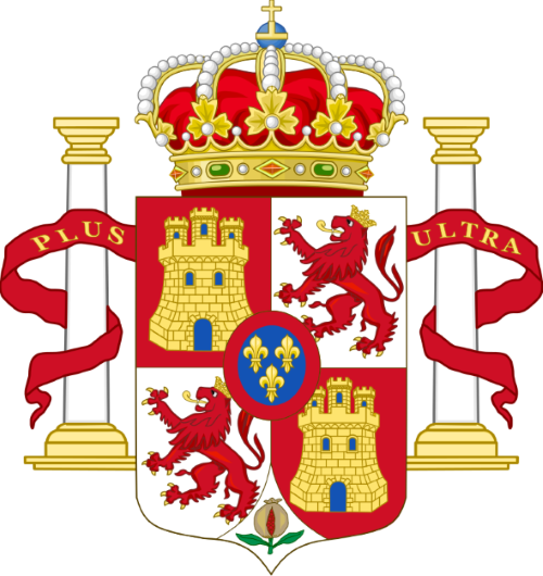 The Spanish Coat Of Arms Throughout Much Of The 19th - Spanish Royal Family Flag (500x530), Png Download