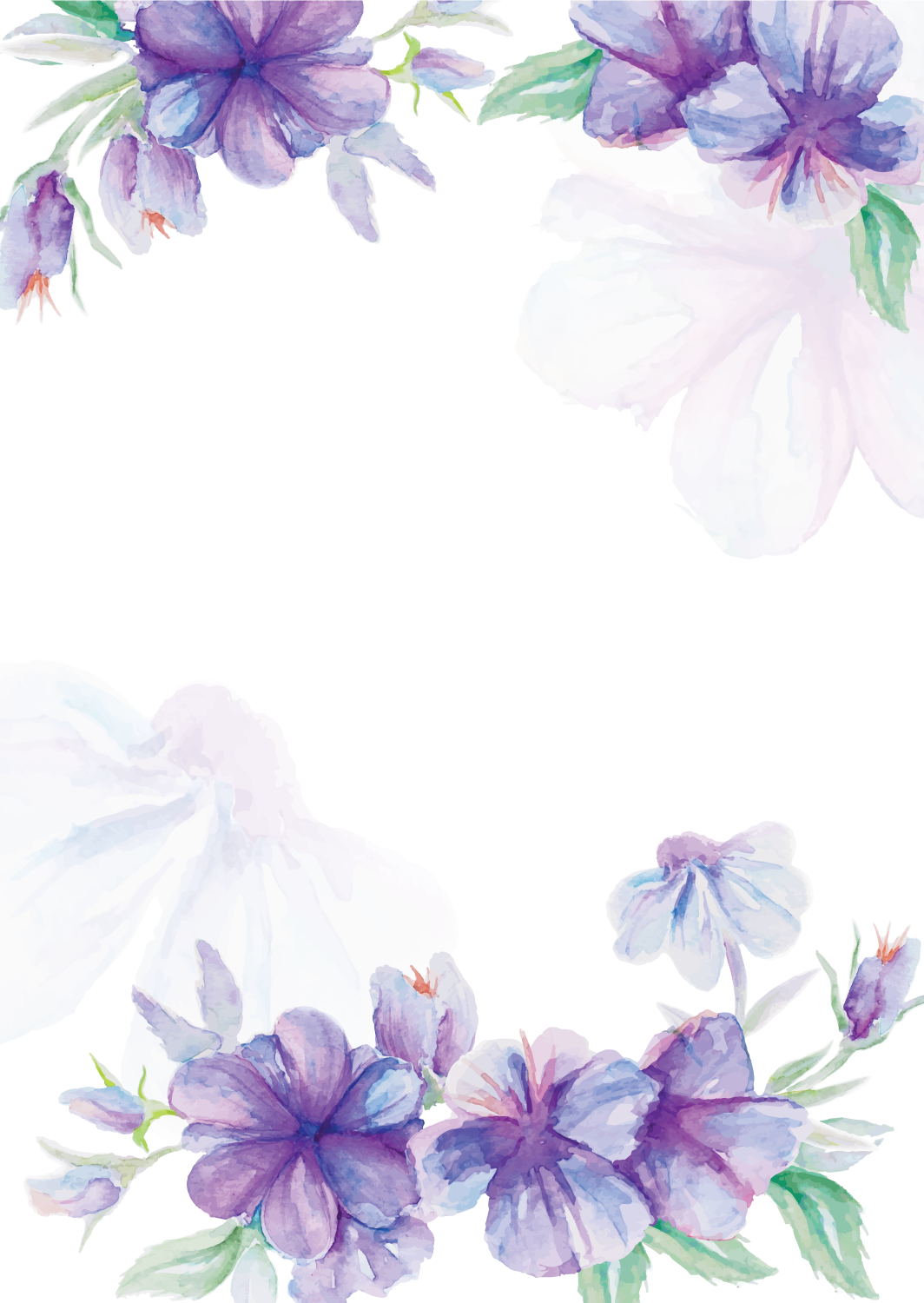 Wedding Invitation Flower Watercolor - Watercolor Purple Flowers Png (1064x1500), Png Download