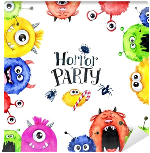 Hand Drawn Square Frame With Watercolor Funny Monster - Marcos De Monstruos Animados (400x400), Png Download