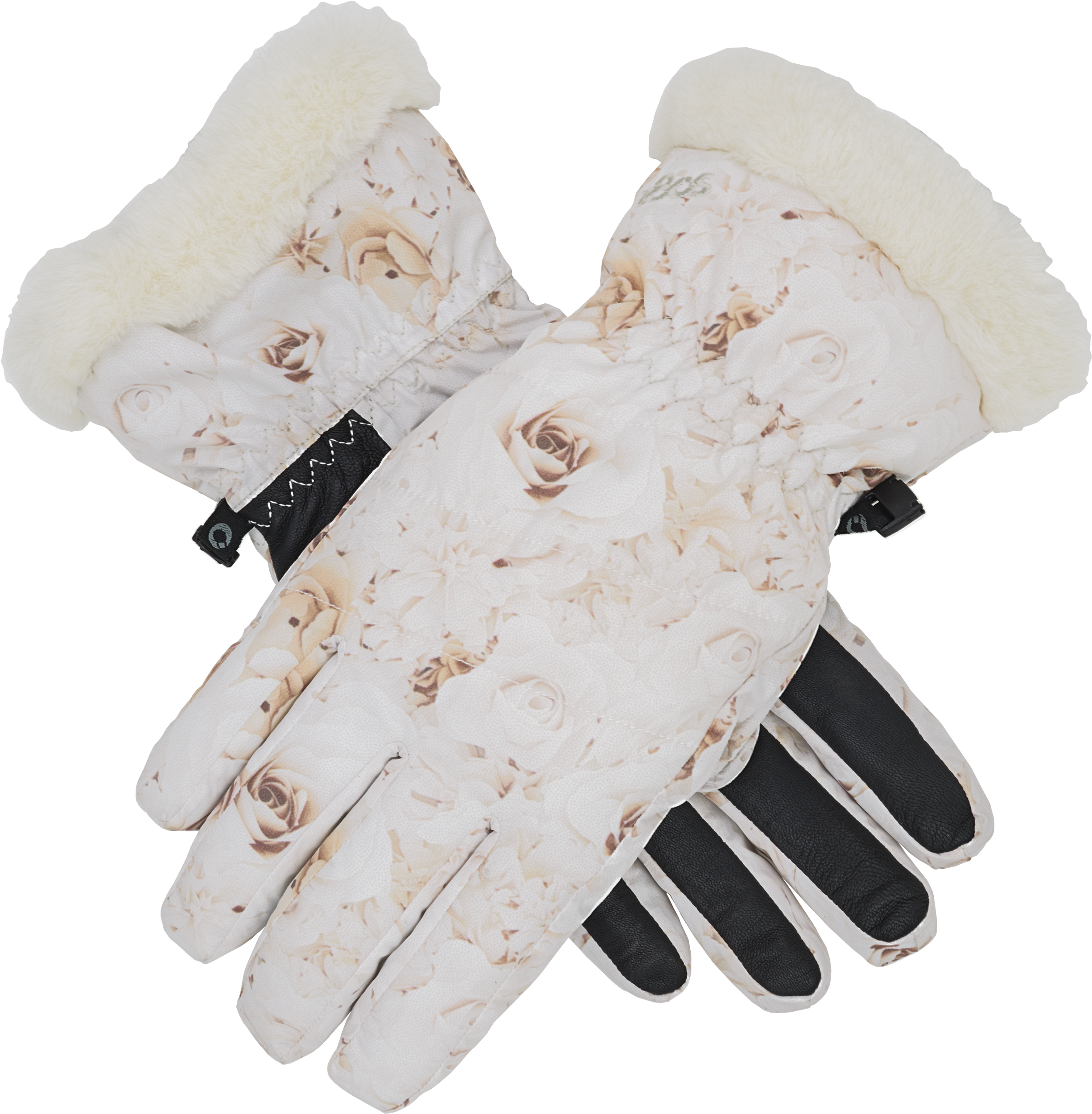 Women's Down With Fur Trim Gloves White Roses (3000x3000), Png Download