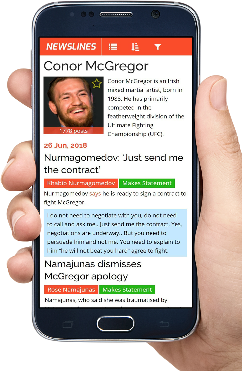Click The Phone To See Conor Mcgregor's Newsline - Food Choices Delivery Apps (968x1450), Png Download