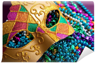 Mardi Gras Gold Mask Glass Dome Pendant (400x400), Png Download