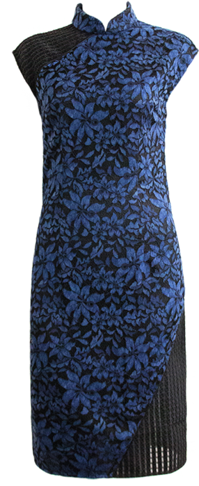 An Dark Denim Blue Lace-panel Cheongsam - Day Dress (685x1024), Png Download