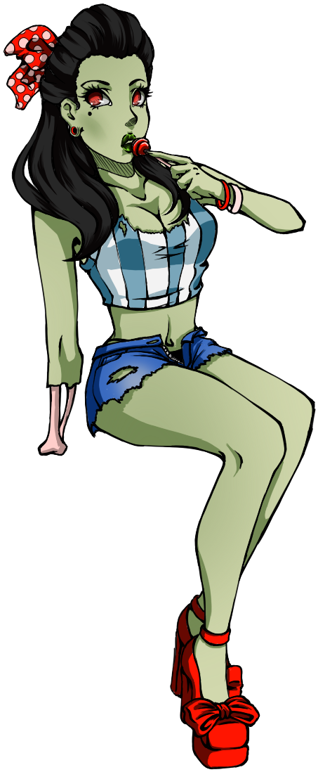 Colorful Zombie Pin Up Girl In Red Heels Tattoo Design - Pin-up Model (610x1250), Png Download