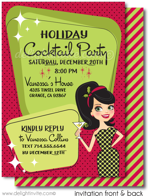 Retro Pinup Girl Christmas Party Invitations - Party (497x675), Png Download