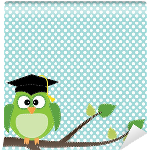 Owl With Graduation Cap Sitting On Branch Wall Mural - Imagem De Coruja Com Capelo (400x400), Png Download