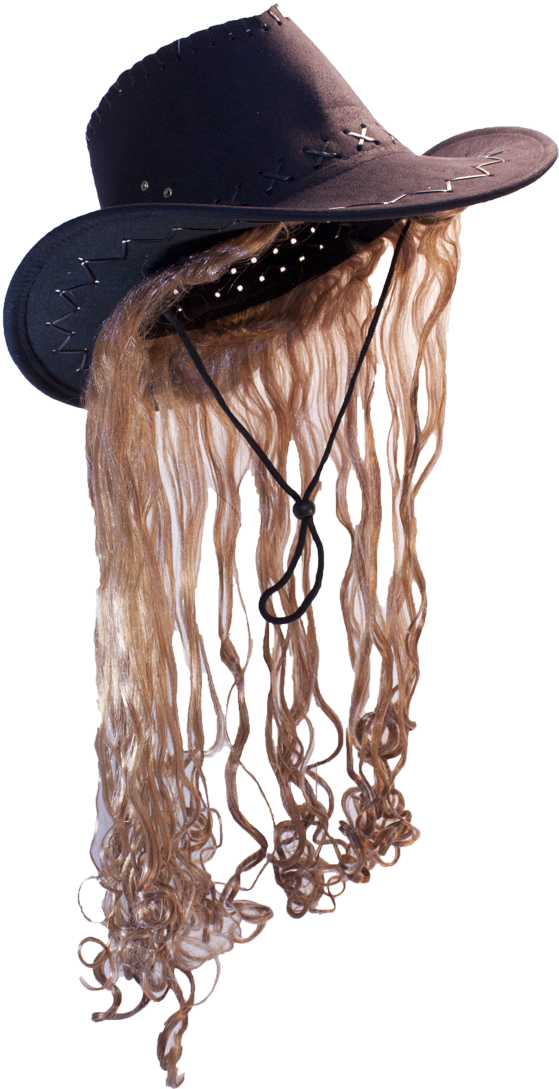 14379 Black Hat Blon - Billy-bob Cowboy Hat W/blonde Long Hair (package Of (600x1137), Png Download