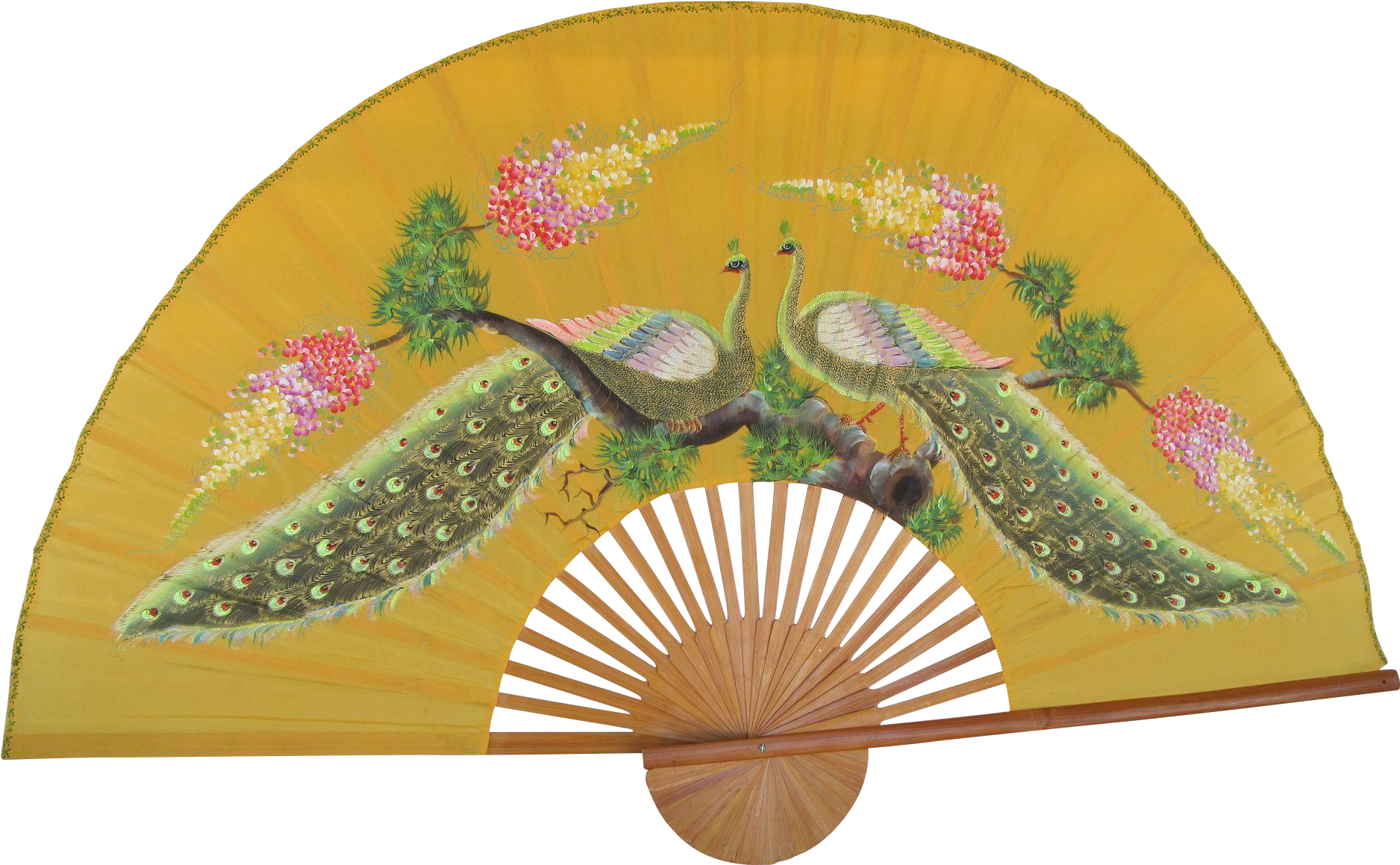 Chinese Hand Painted Peacock Fan Bamboo Frame Found - Craft (1875x1875), Png Download